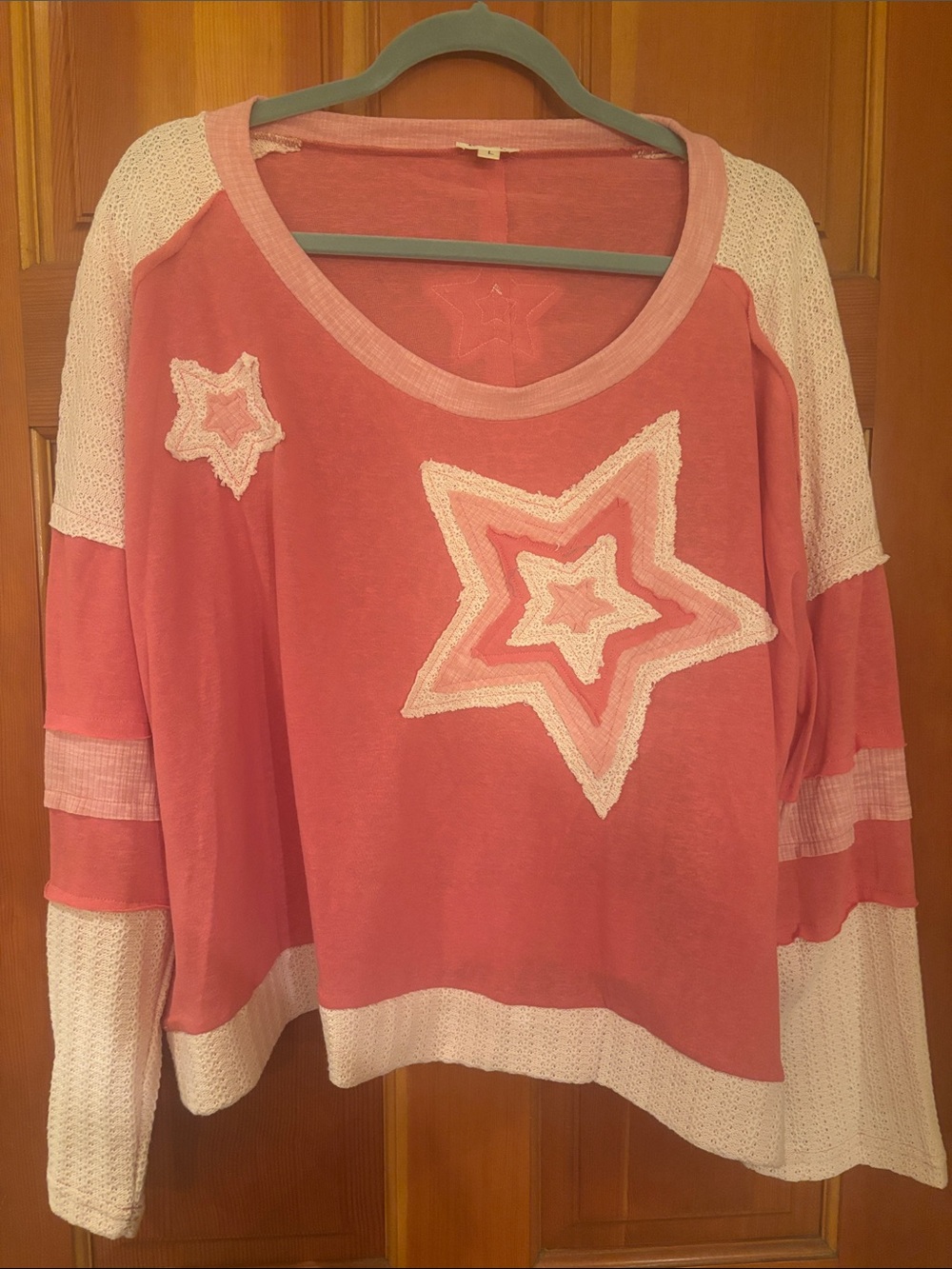 POL Coral Pink Star Patch Raglan Sweatshirt